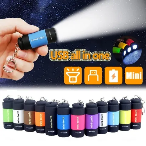 Usb recarregável led multifuncional forte luz bolso chaveiro lanterna à prova dwaterproof água ao ar livre caminhadas acampamento mini lanterna