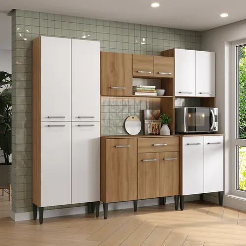 Armário de Cozinha Compacta Arizona Fit Carraro Carvalho com Branco