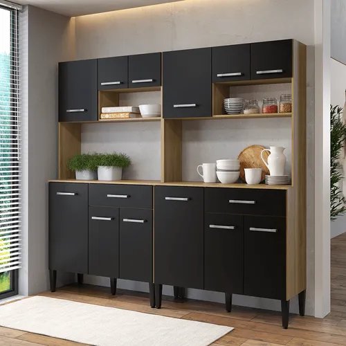 Armário de Cozinha Compacta Arizona Concept Carraro Carvalho com Preto