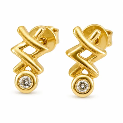 Brinco Espiral 1 cm com 2 Diamantes em Ouro 18K