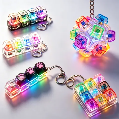 NOVO Chaveiro de Teclado LED, Brinquedo Sensorial Antiestresse de Cristal com Clique para Alívio do Estresse, Chaveiro de Teclado para Adultos e Crianças