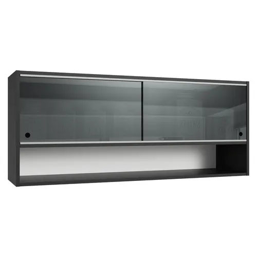 Armário Aéreo 2 Portas de Correr de Vidro Neutral e 1 Nicho Preto Madesa