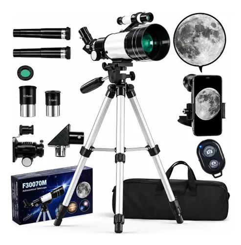 Telescópio Refrator Azimutal VLX F30070M com Tripé e Acessórios - Cor Cinza