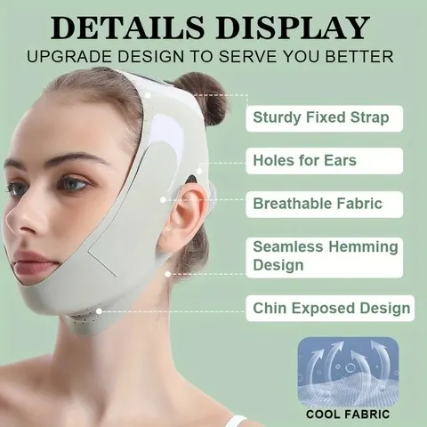 Faixa Ajustável em V para Lifting Facial, Respirável e Reutilizável, Redutor de Papada para Homens e Mulheres, Cuidados Diários com a Pele