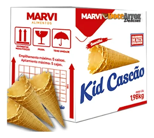 Cone Cascão Marvi Kid para Sorvete, com 120 Unidades