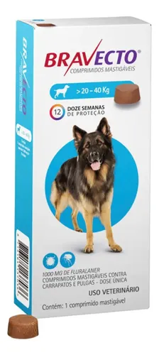 Bravecto Cães 20-40kg 1000mg 1 Comp. Mastigável Msd Azul