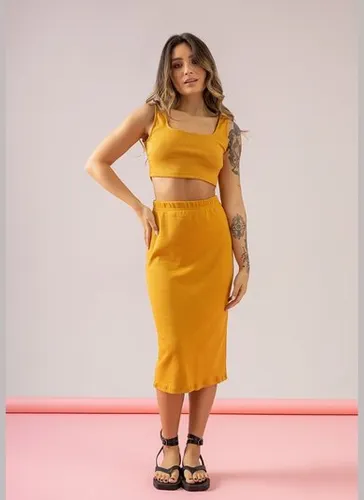 Saia Midi Básica em Ribaninha (Amarelo) Just Basic