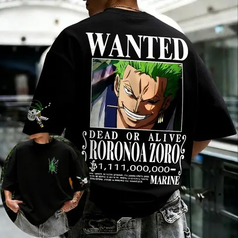 Camiseta Unissex de Algodão ONE PIECE Roronoa Zoro 2026 Novo Produto de Verão Estampa Anime Harajuku Solta para Pais e Filhos Manga Curta