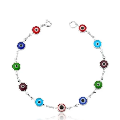 Pulseira Olho Grego Colorida - Prata 925