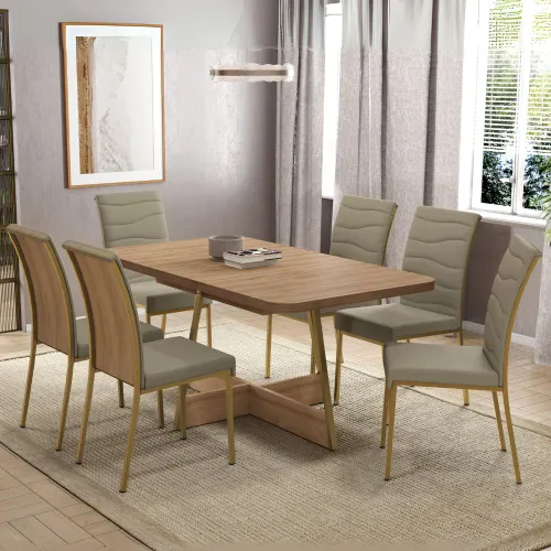 Conjunto Sala de Jantar 6 Cadeiras Roses Carraro Carvalho Dourado