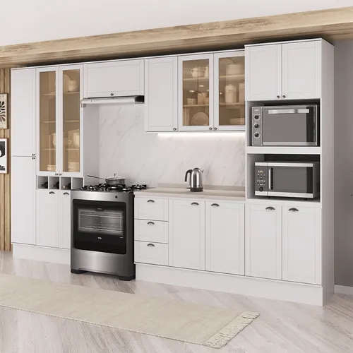 Armário de Cozinha Completa com Balcão Milla Plaza Nova Carraro Branco