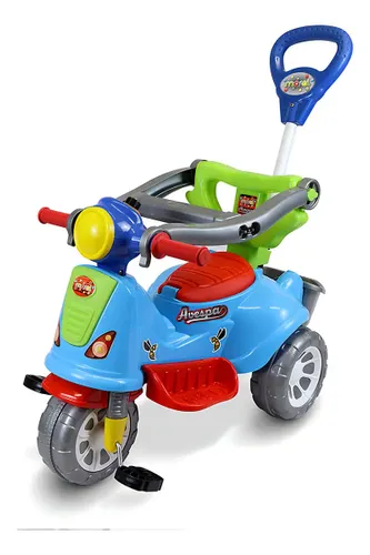 Triciclo Infantil Andador Empurrador com Guia Avespa Spider Cor Azul