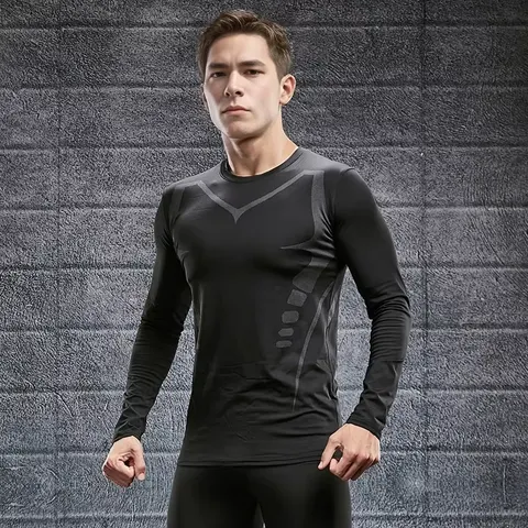 Camiseta masculina correndo esporte t camisa de compressão fitness topos t secagem rápida treinamento ginásio esporte correndo camisas camisa