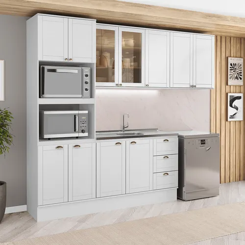 Armário de Cozinha Completa com Balcão Milla Aspen Carraro Branco
