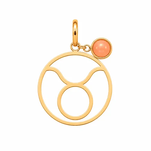 Pingente 15 mm Signo Touro com Coral em Ouro 18K