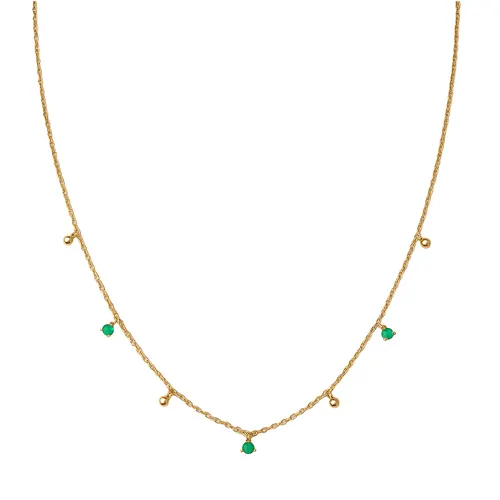Colar 45cm com 3 Esmeraldas e 2 Diamantes em Ouro 18K