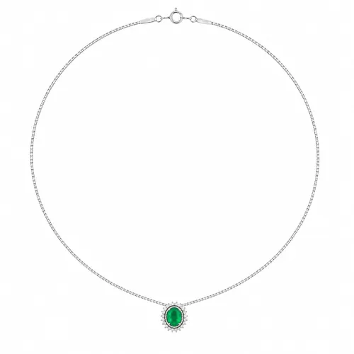 Colar com Esmeralda e Diamantes em Ouro Branco 18K