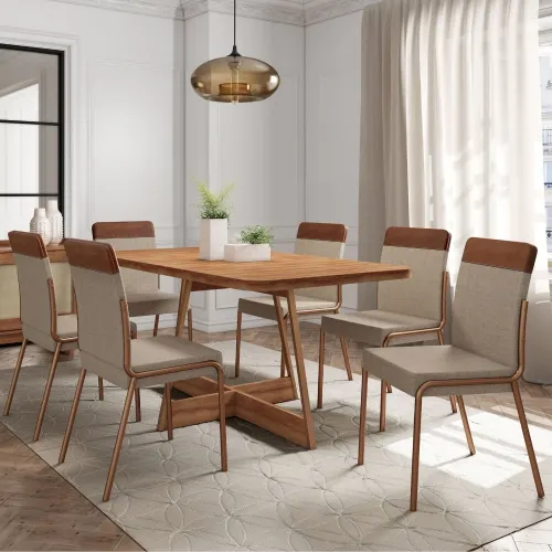 Conjunto Sala de Jantar 6 Cadeiras Paris Carraro Nogal Rosê