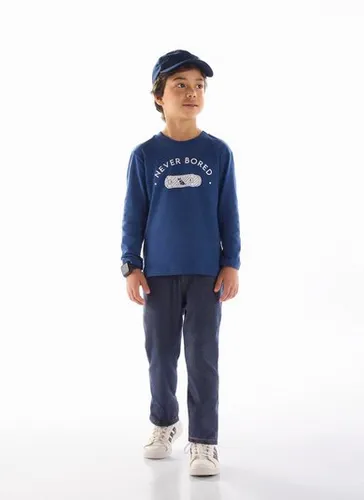 Camiseta de manga longa com estampa frontal divertida Azul