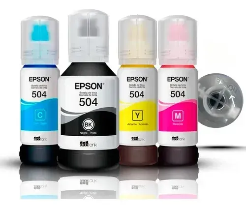 Kit 4 Tintas T504 Original L4150 L4160 L4260 L6270 L14150 Ciano, Magenta, Preto, Amarelo