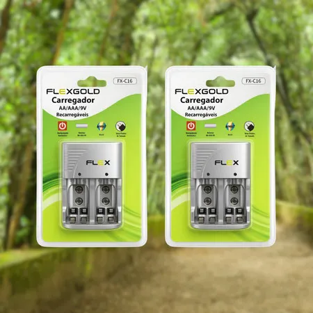 Kit 2 carregadores FlexGold para Pilhas AA , AAA e Baterias 9v