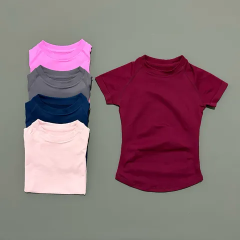 Camiseta Esportiva Feminina de Manga Curta para Corrida, T-Shirt de Verão com Gola Redonda, Respirável e Elástica para Academia, Yoga e Fitness