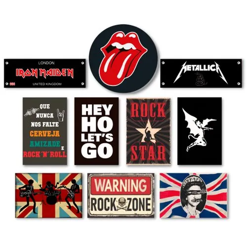 Kit 10 Placas Decorativas Rock Música Bandas Mdf