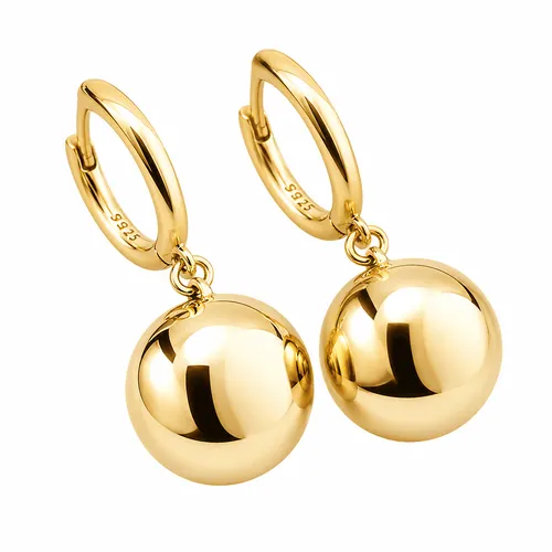 Brinco Argola Banhada a Ouro com Redondo Pendente 12 mm em Prata 925