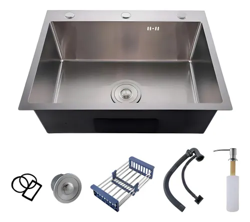 Cuba Pia Gourmet 60x45 Inox Escovado Quadrada C/ Acessórios Prateado