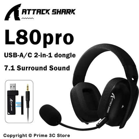ATTACK SHARK L80PRO Fone de ouvido para jogos sem fio 2.4G/BT/com fio ultraleve 40mm drivers fone de ouvido de baixa latência para PC PS5 Switch Xbox