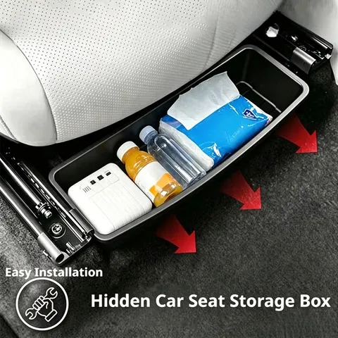 Organizador de gaveta para debaixo do assento do carro, com material ABS antiderrapante, bandeja de armazenamento oculta para o banco dianteiro, acessórios de armazenamento para o interior do carro.