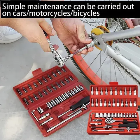Conjunto de Ferramentas de Chave de 46 Peças para Reparo Automotivo, Conjunto de Chaves de Soquete com Catraca de 1/4 de Polegada, Ferramentas de Hardware, Conjunto de Soquetes Amagi