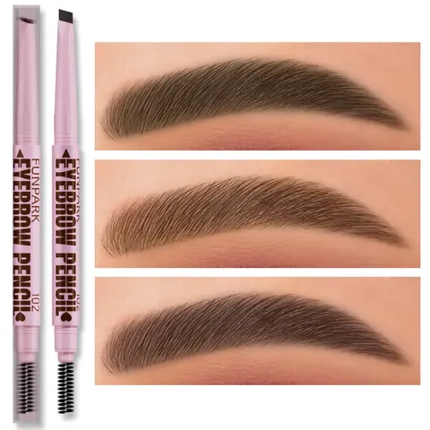 Lápis de sobrancelha 2 em 1, cosméticos profissionais para maquiagem feminina, 5 cores, à prova d'água, pincel para tatuagem de sobrancelhas, caneta de sobrancelha de longa duração.
