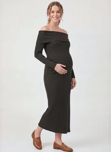 Vestido Midi Gestante Canelado Ombro a Ombro (Preto) Just Basic