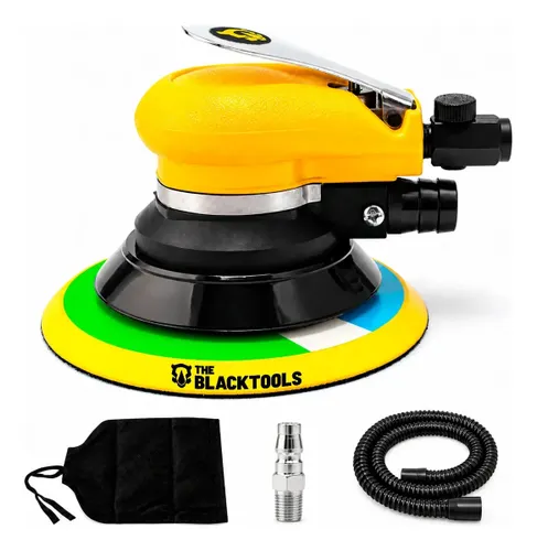 Lixadeira Pneumática Orbital 6 Roquite Hookit com Aspiração Profissional TLP600V The Black Tools