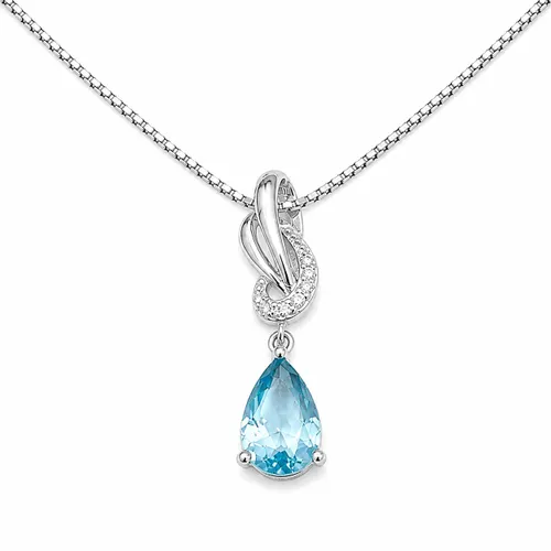 Colar Gota Água-Marinha com Zircônias 45 cm em Prata 925