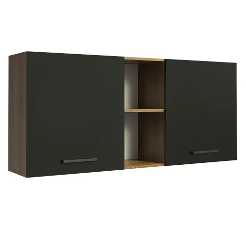 Armário Aéreo Madesa Agata 150 cm 2 Portas e 2 Nichos Rustic/Preto