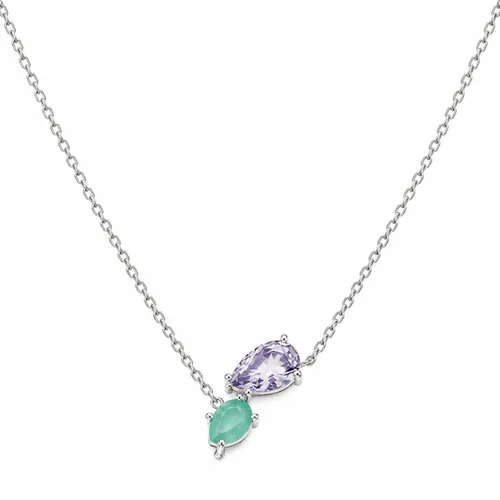 Colar 40+5 cm com Pingente Gota Lilás Água-Marinha em Prata 925