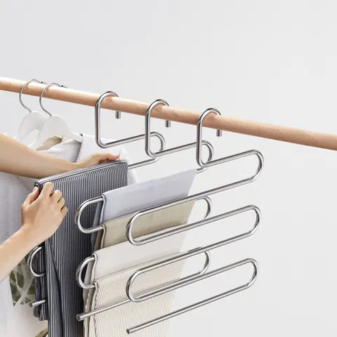 Suporte para Calças em Aço Inoxidável com Cinco Camadas, Cabide Multifuncional, Organizador de Calças para Casa