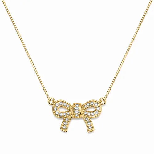 Colar Veneziana Laço com Diamante 45 cm em Ouro 18K