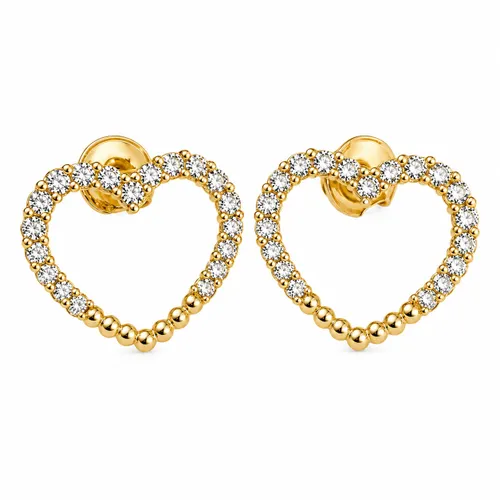 Brinco 1 cm Coração com Zircônia e Bolinha em Ouro 18K