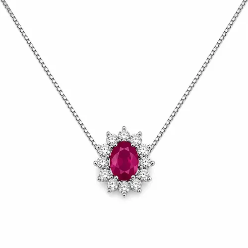 Colar Oval com Zircônia Rubi 4 mm 45 cm em Prata 925