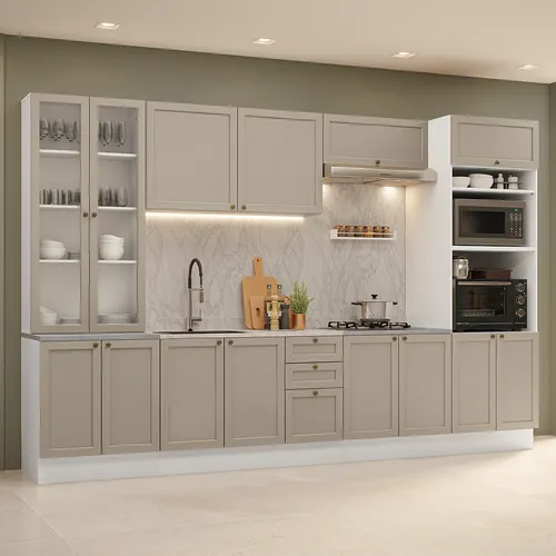 Armário de Cozinha Completa 340 cm Branco/Crema Vik Madesa 01