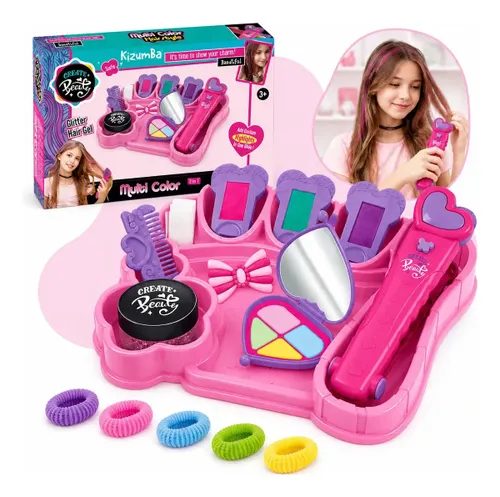 Kit Mechas Salão Coloridas Kit Menina Pinte o Cabelo com Brilho Rosa Brinquedo Menina Infantil Coloridas para Pintar o Cabelo Kizumba
