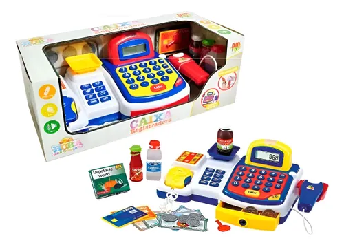 Caixa Registradora Azul Brinquedo Infantil Completa com Acessórios e Som Dm Toys Dmt3816