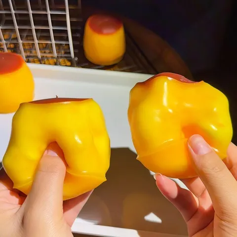 Bola de Apertar em Formato de Bloco de Pudim de Caramelo, Brinquedo Anti-stress, Brinquedo para Alívio de Estresse, Bloco Redondo Recheado, Brinquedo ASMR para Alívio de Estresse Adulto