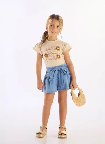 Blusa Infantil em Algodão com Manga Curta Bege