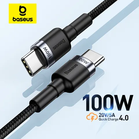 Cabo Baseus USB Tipo C para USB C, para iPhone 18, 17, carregamento rápido PD de 100W/5A, cabo de carregador para Macbook, Xiaomi, Samsung, cabo Tipo-C.
