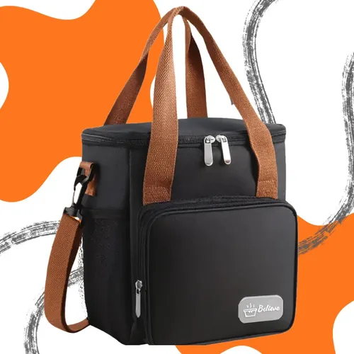 Bolsa Térmica Lancheira Marmita 12L Média Cerveja Comida Bebidas Academia Trabalho Escola Passeio Alça Ajustável e Removível Conserva Quente e Frio Cor Preta Tche Amo