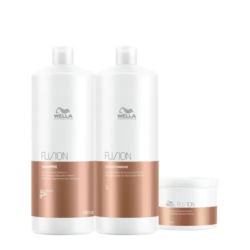 Kit Fusion Salon Trio Wella Professionals Shampoo 1000ml Condicionador 1000ml Máscara 500ml